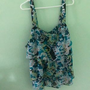 Green and blue patterned blouse